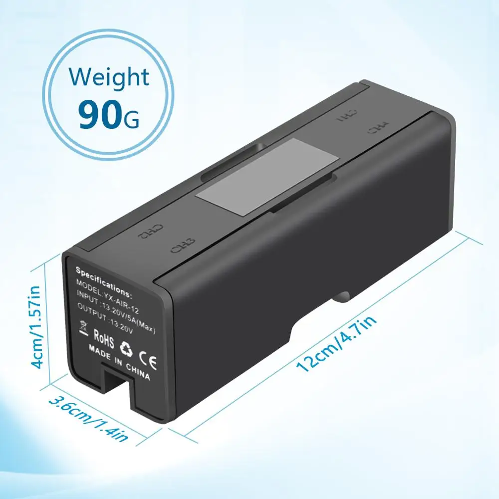 Yx 4 In 1แบบพกพา Mavic Air 2/2S ที่ชาร์จแบตเตอรี่ DJI Mavic Air 2/2S Converter แบตเตอรี่ชาร์จ Hub สมาร์ท LED หน้าจอ