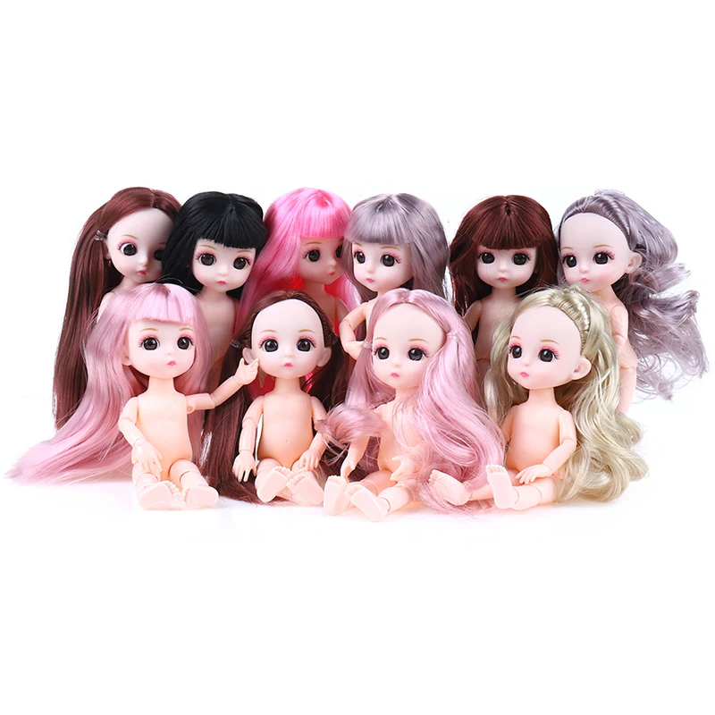 16cm Cute Dolls Mini 13 Moveable Jointed Baby Doll Pink Silver Hair Naked Body Fashion Dolls Toy For Girls Gift