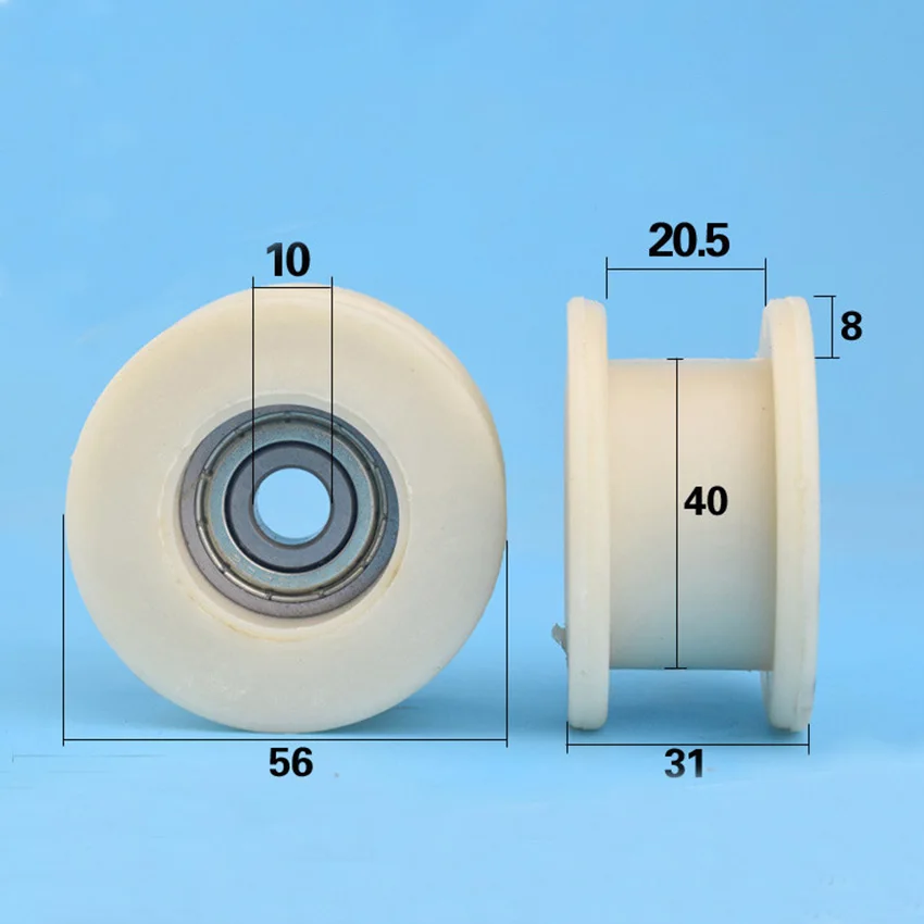 608 Bearing Wheel Bearing Wheel 10*56*31mm, H-Shaped Nylon Plastic Coated Pulley , Safety Door Roller Square Groove Roller