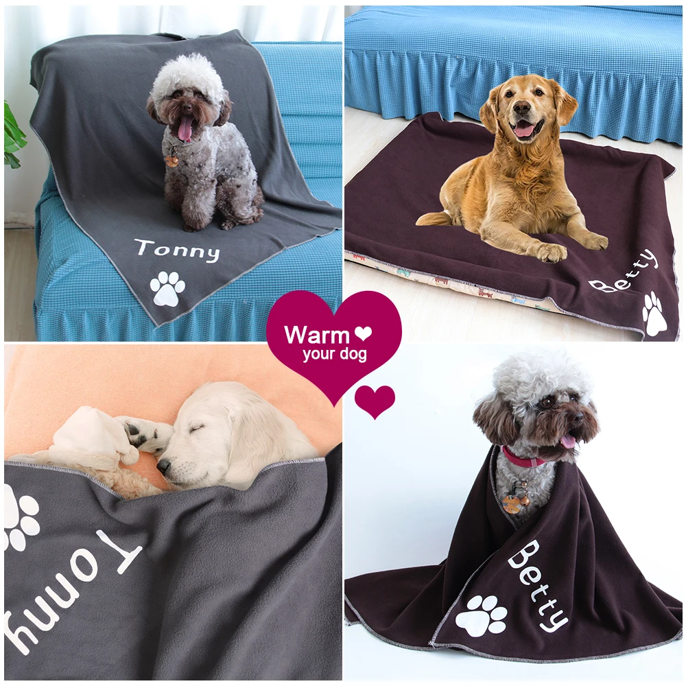 Coral Fleece Dog Blanket Personalized Pet Sleeping Blankets Free Print Name Paw Pattern Small Large Dogs Cat Shower Bath Blanket