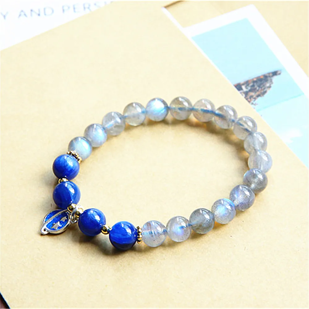 

Natural Labradorite Real Moonstone Bracelet For Women Accessories Blue Planet Pendant Lucky Beaded Bracelet Yoga Jewelry Gift