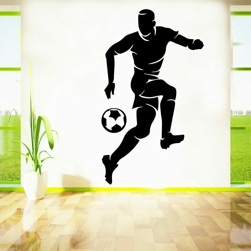 Soccer Ball Vinyl Wall Stickers Football Player Wall Decal Kids Bedroom Decoration Sportsman With Football Murals Vinyl Art AF022