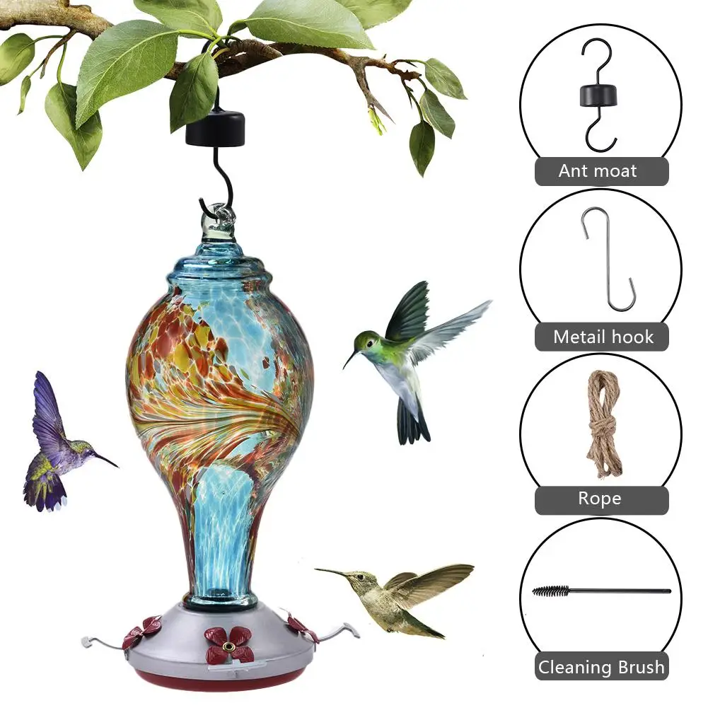 

Bird Feeder Hummingbird Painted Hanging Garden Wild Bird Drinking Fountain Hand-blown Glass Hummingbirds Water Feeding Device