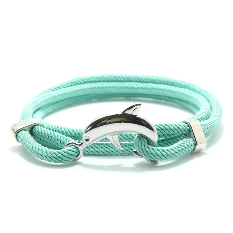 Minimalistisches Herren-Seilarmband, silberfarben, Delfin-Wickelarmband, Homme, Strandzubehör, mehrschichtiges, verstellbares rotes Seilarmband