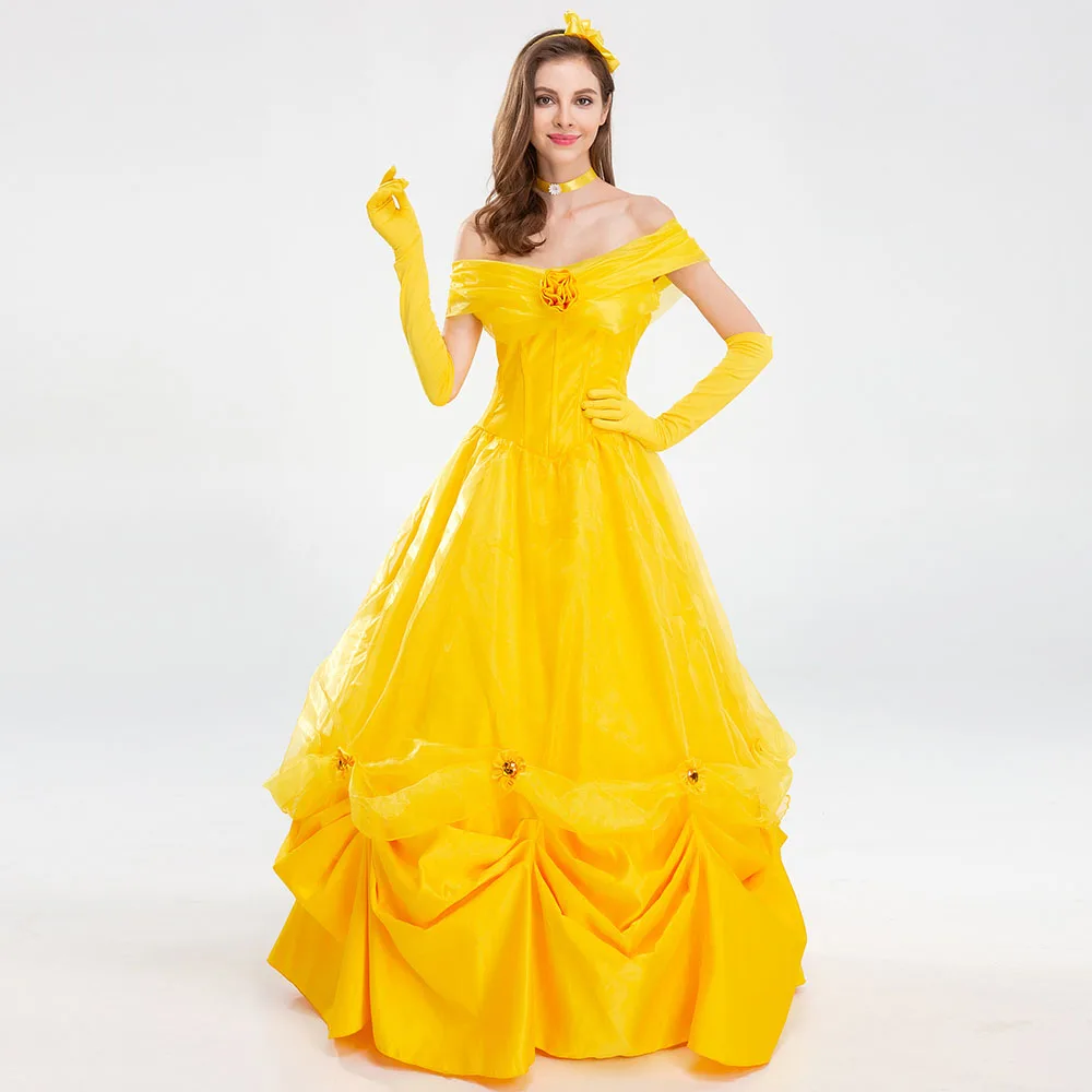 

VASHEJIANG Fantasia Halloween Cosplay Adult Princess Belle Costume Long Dress Women Southern Beauty and the Beast Costume