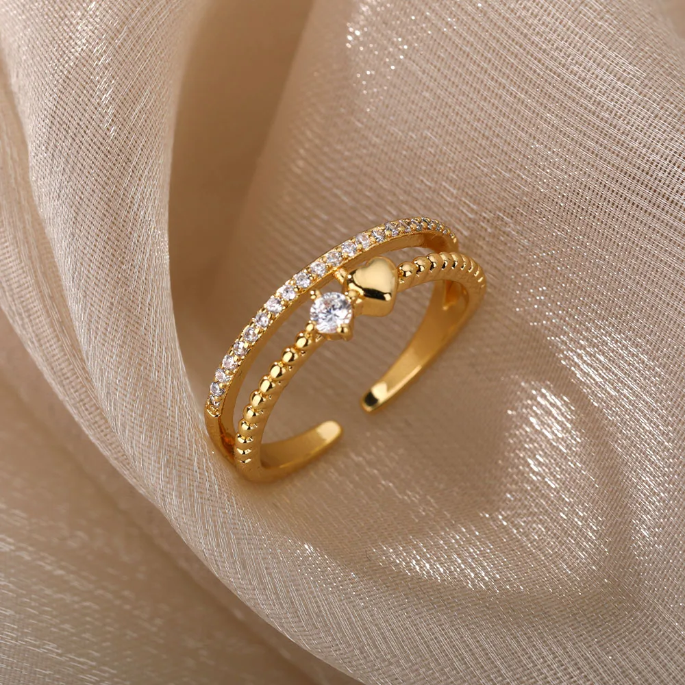 Zircon Heart Rings For Women Stainless Steel Gold Color  Double Heart Ring Wedding Engagement Jewelry Accessories Gift Bijoux image 4