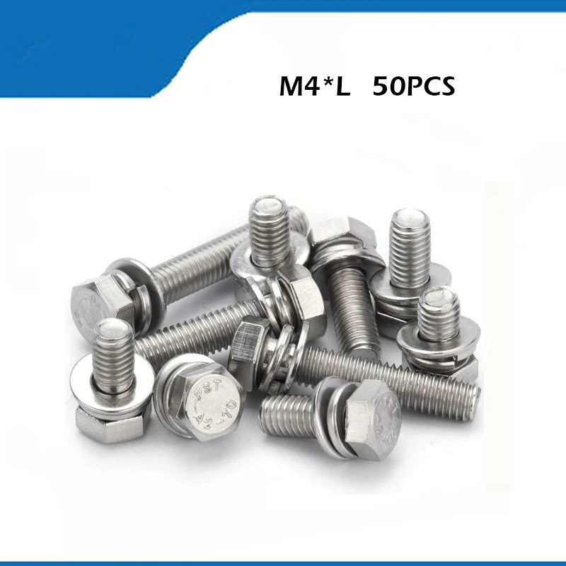 

Metric thread M4 304 stainless steel hex Three Combination Screw Three sem screws with washer free shipping