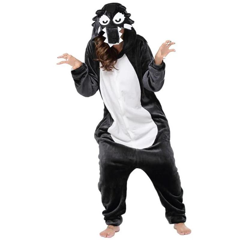

New Animal Adult Grey Wolf Pajamas High Quality Footed Onesies Costumes For Women Men Kigurumi