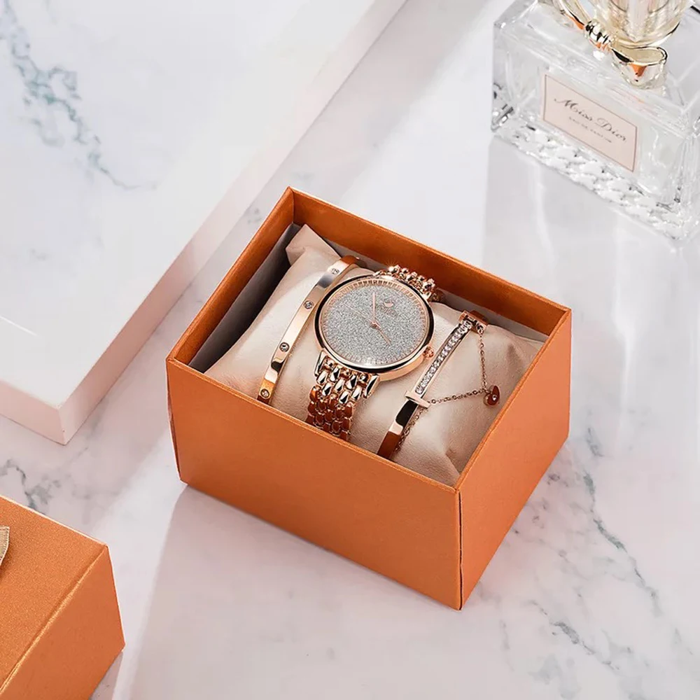 Montre Femme Watch Women Luxury Lady Temperament Watches Bracelet 3 Pcs Set Chain Wristwatch Birthday Clock Relogio Feminino