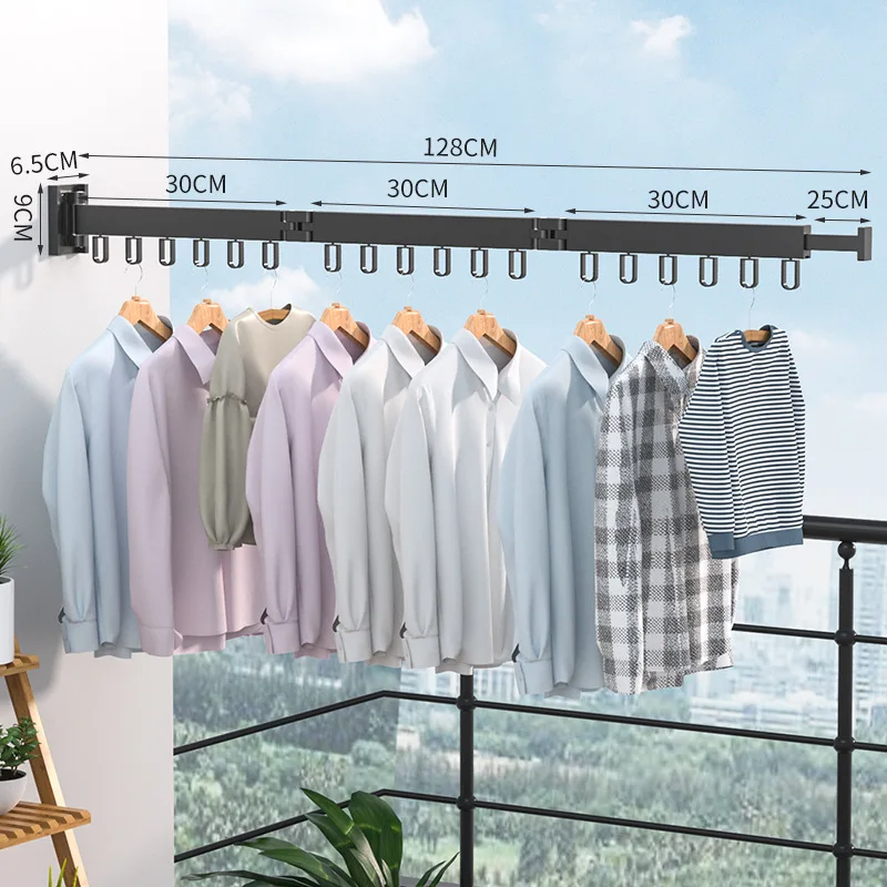 Foldable Drying Rack Wall Mounted Telescopic Clothes Rack Indoor And Outdoor Simple Clothes Hanger Clothes Hook Clothesline