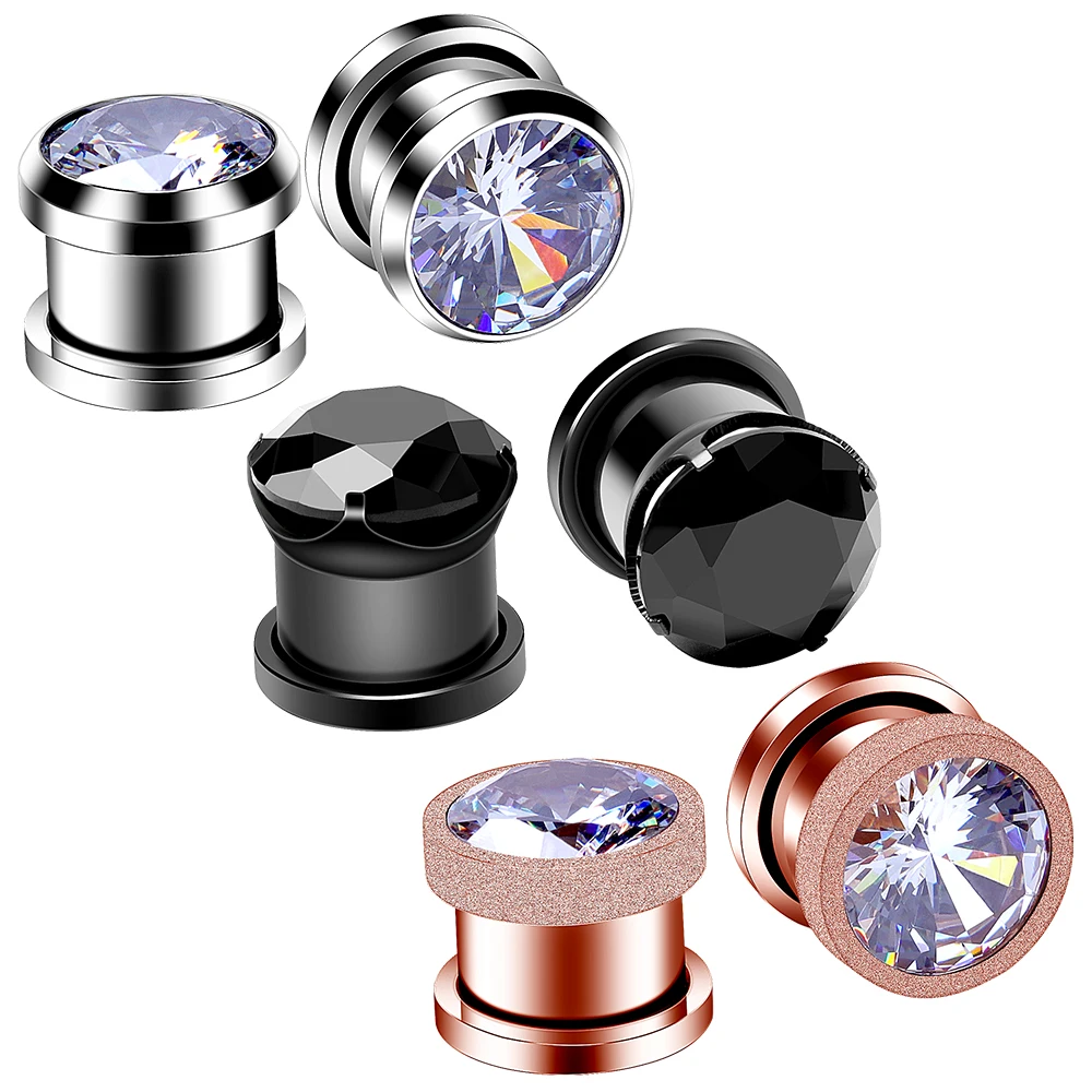 2PCS Stainless Steel Ear stretcher Flower Earring Zircon Reamer Ear Plugs And Tunnels Ear dilations Piercing 4mm Ear reame