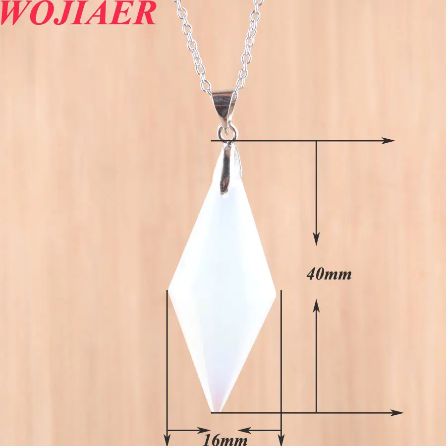 WOJIAER Unique Symmetry Cone Pendant & Necklace Natural White Crystal Agate Multi Facted Pyramid Reiki Pendulum Jewelry BO916