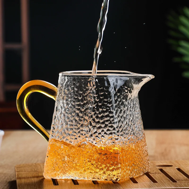 Heat-Resistant Glass Tea Cup, Creative Square Bottom Teacups, Milk Coffee Pot, Water Jug, Kitchen Container, Hammer Texture