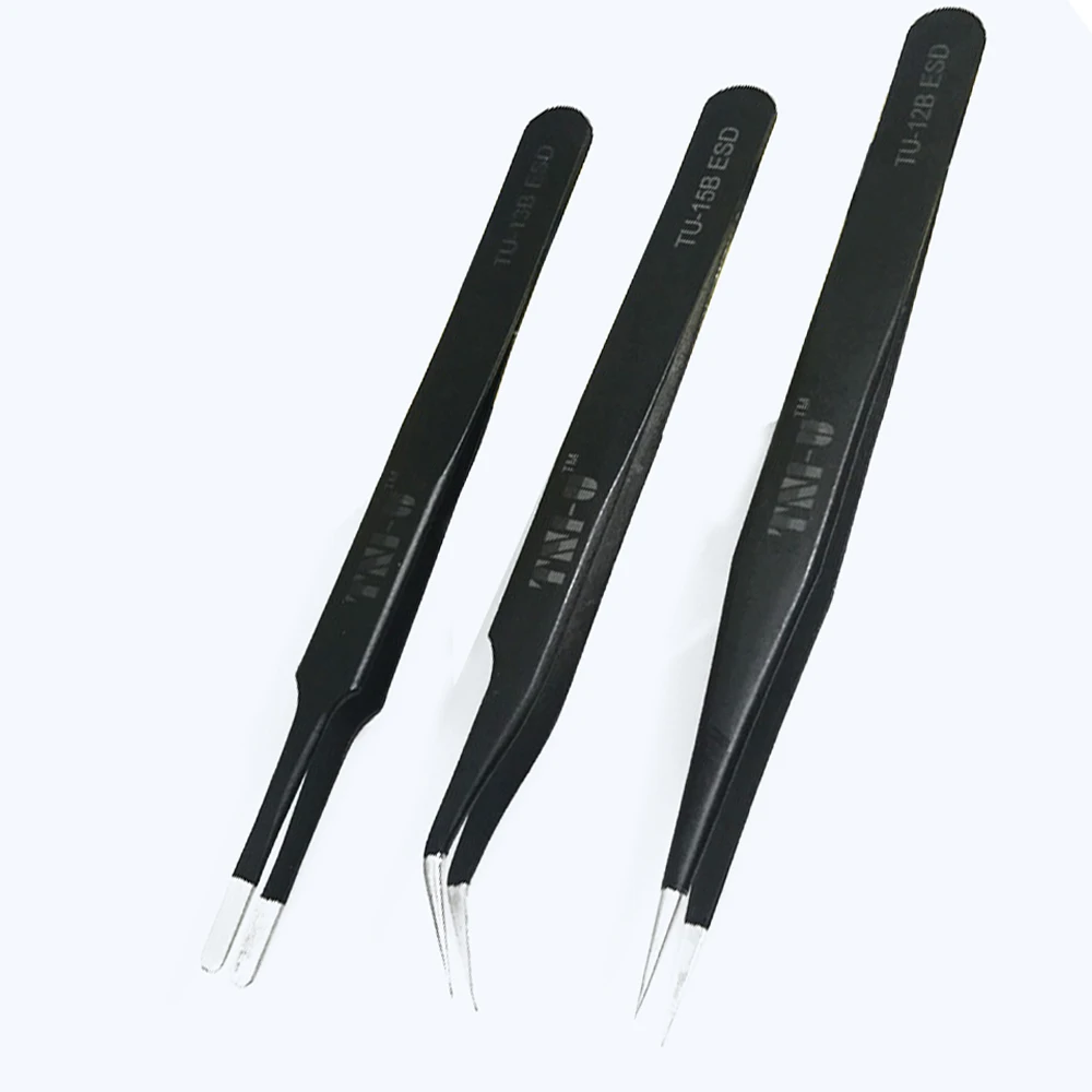 Stainless Steel Tweezers Electronics IC Chips Removal Tool Soldering Tweezers use for Mobile phone Motherboard Repair Forceps