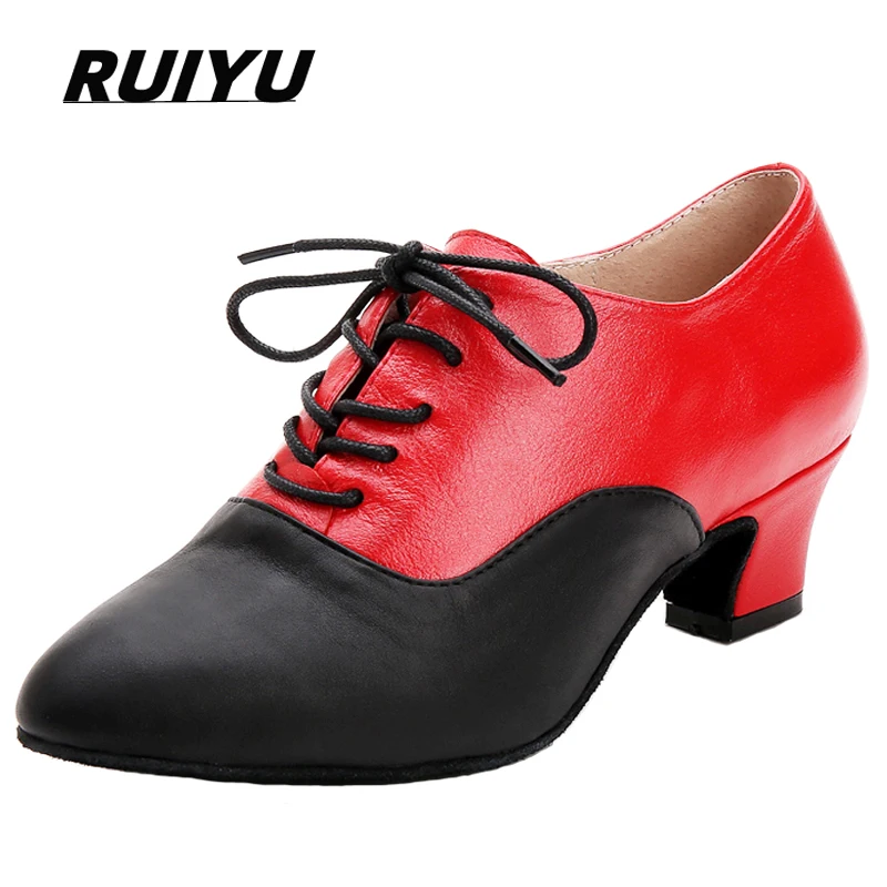 Zapatos de baile latino para mujer, zapatos de baile de salón, Tango, Salsa, zapatillas de baile de Jazz modernas, rojo y negro