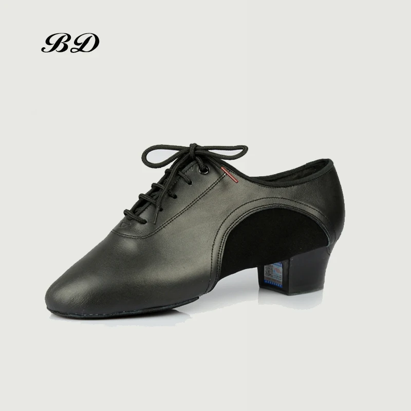 TOP Dance Shoes Men\'s Latin Ballroom Shoe Cowhide Oxford Cloth Two-point Sole BD 458 SALSA HEEL 4.5 CM Lace Profession Durable