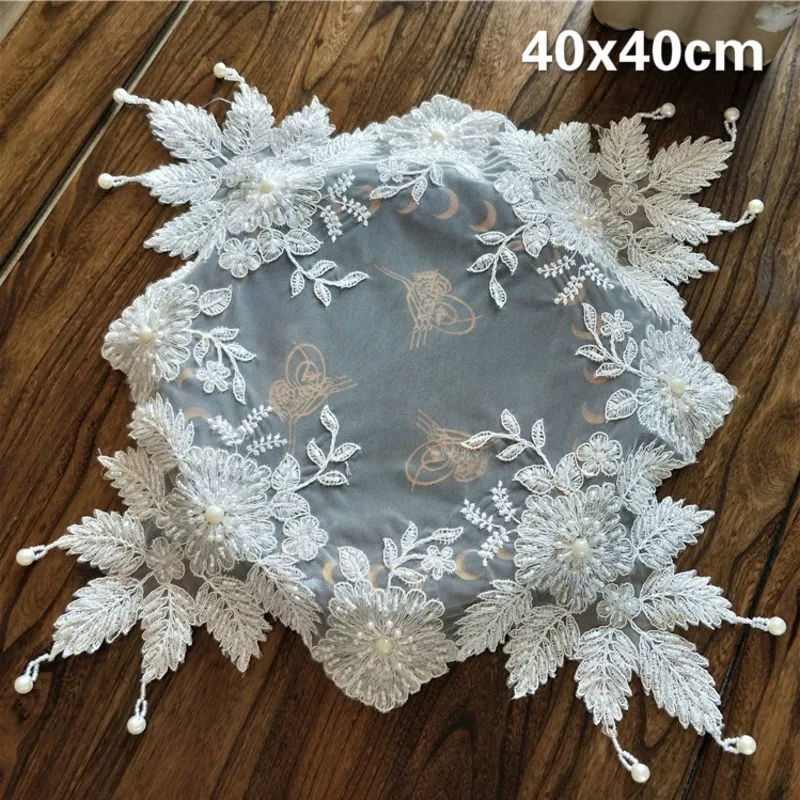 High Quality Pastoral Lace Embroidery Beaded Placemat Coaster Coffee Table Mat Cup Small Furniture Electrical Dust Cover Cloth