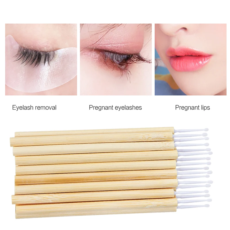 50 stücke Wimpern Microbrush Mascara Zauberstäbe Bambus reinigung stick Lash Verlängerung Make-Up Pinsel Wimpern Entferner sauberen Tupfer