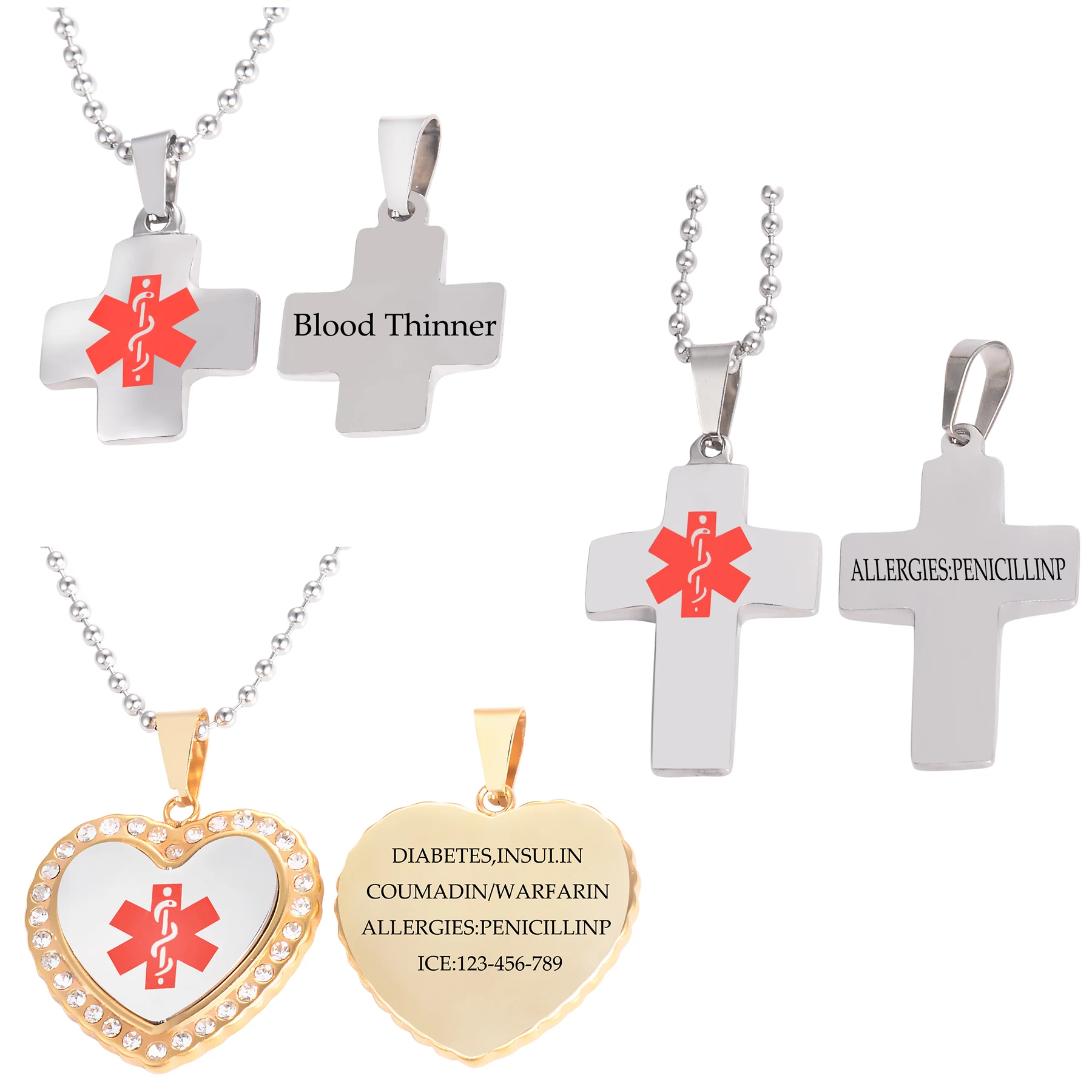 Free Engraving Medical Alert ID Pendant for Men Women Necklace Stainless Steel  Tags Emergency  Jewelry