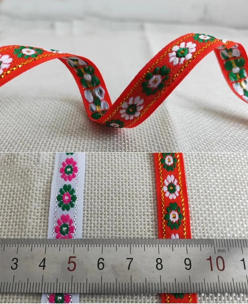 7 Yards 12MM Vintage Ethnic Embroidery Lace Ribbon Boho Jacquard Lace Trim DIY Clothes Bag Accessories Embroidered Fabric