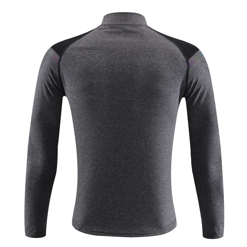 Long Shirts Men Sports Zipper Fitness Traning Quick Drying Clothes Stand Collar Slim Top Workout Running Tee