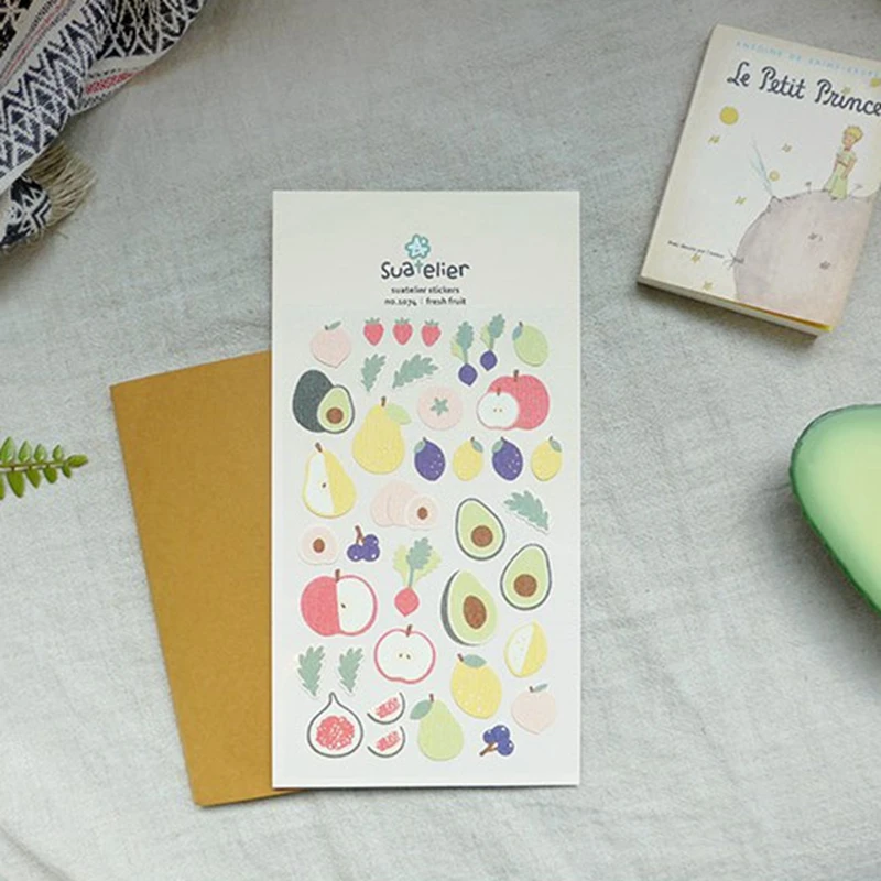 Suatelier Korean Stickers Fresh Friut Avocado Lemon Pear Scrapbooking Material Cutting Die Journal Sticker DIY Craft Supplies