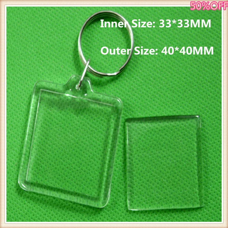 10Pcs/lot Square  DIY Acrylic Blank Picture Frame Keychains Transparent Blank Insert Photo Key rings For Gift