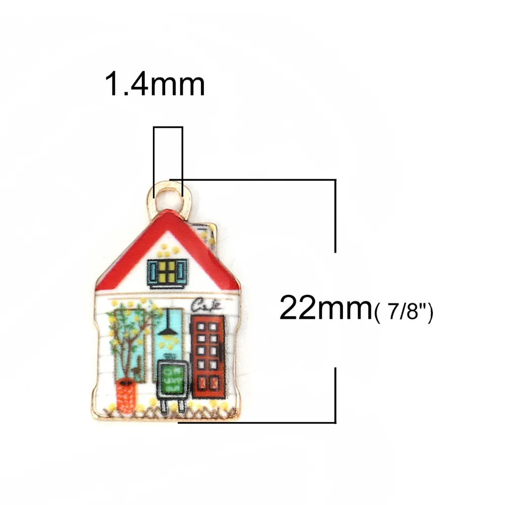 10 Piece Zinc Based Alloy Pendants House Shape Multicolor Enamel Charms Pendant For DIY Necklace Jewelry Making Findings