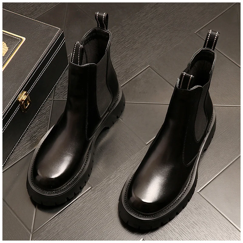 Korean designer men fashion chelsea boots autumn winter shoes black platform boot cow leather motorcycle short botas masculinas