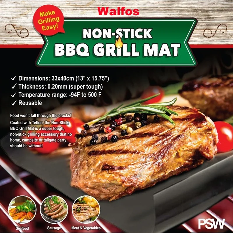 WALFOS BBQ Grill Non-stick Coating Sheet Mat Heat Resistance Easily Cleaned Mat Cooking Baking Barbecue Kitchen Tools 33*40 CM