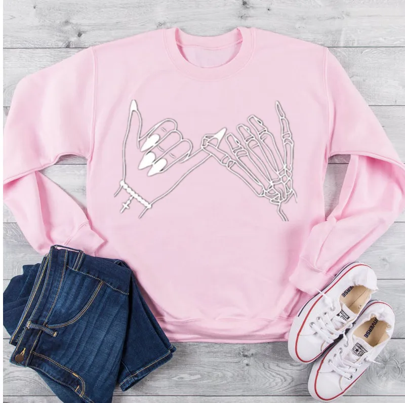 Skeleton Pinky Swear Sweatshirt Halloween Adult for Women Harajuku Hoodie Cute Print Sweatshirt Women Streetwear 100% cotton y2k