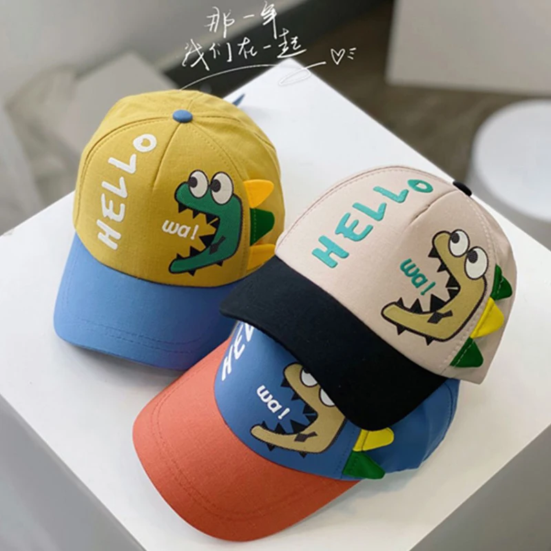 Kids Infant Boy Baseball Caps Cartoon Dinosaur Letter Hat for Children Snapback Hats 1-2-3-4 Years Adjustable Toddler Visors Cap