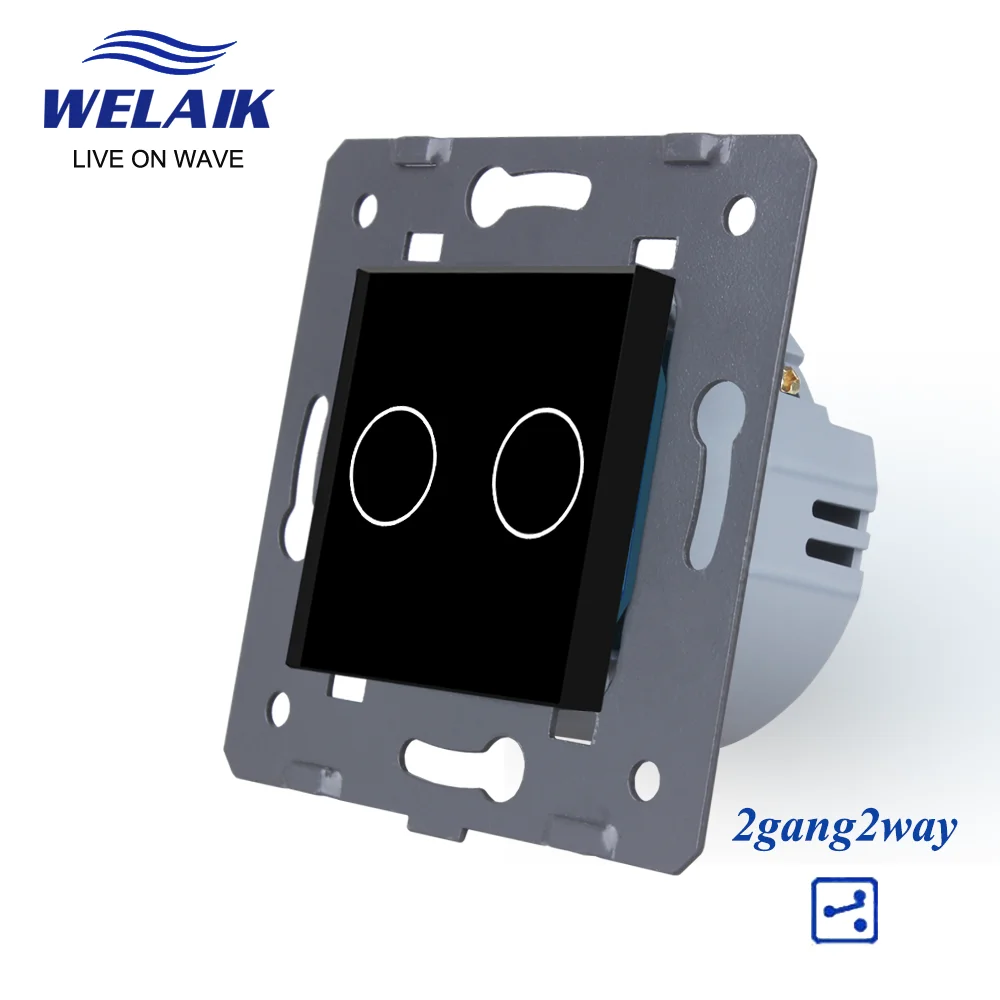 WELAIK 45*45mm Cross 2Gang 2Way 3Way Stairs Intermediate Crystal Glass Panel Smart Light Wall Touch Switch A922W