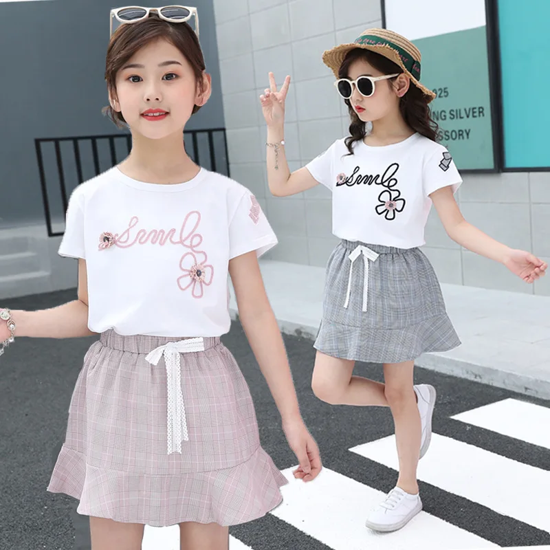 

2021 summer Girls clothes Sets fashion print pattern Embroidery Children Tracksuit Children clothing suit baby 2Pcs 2-13 years