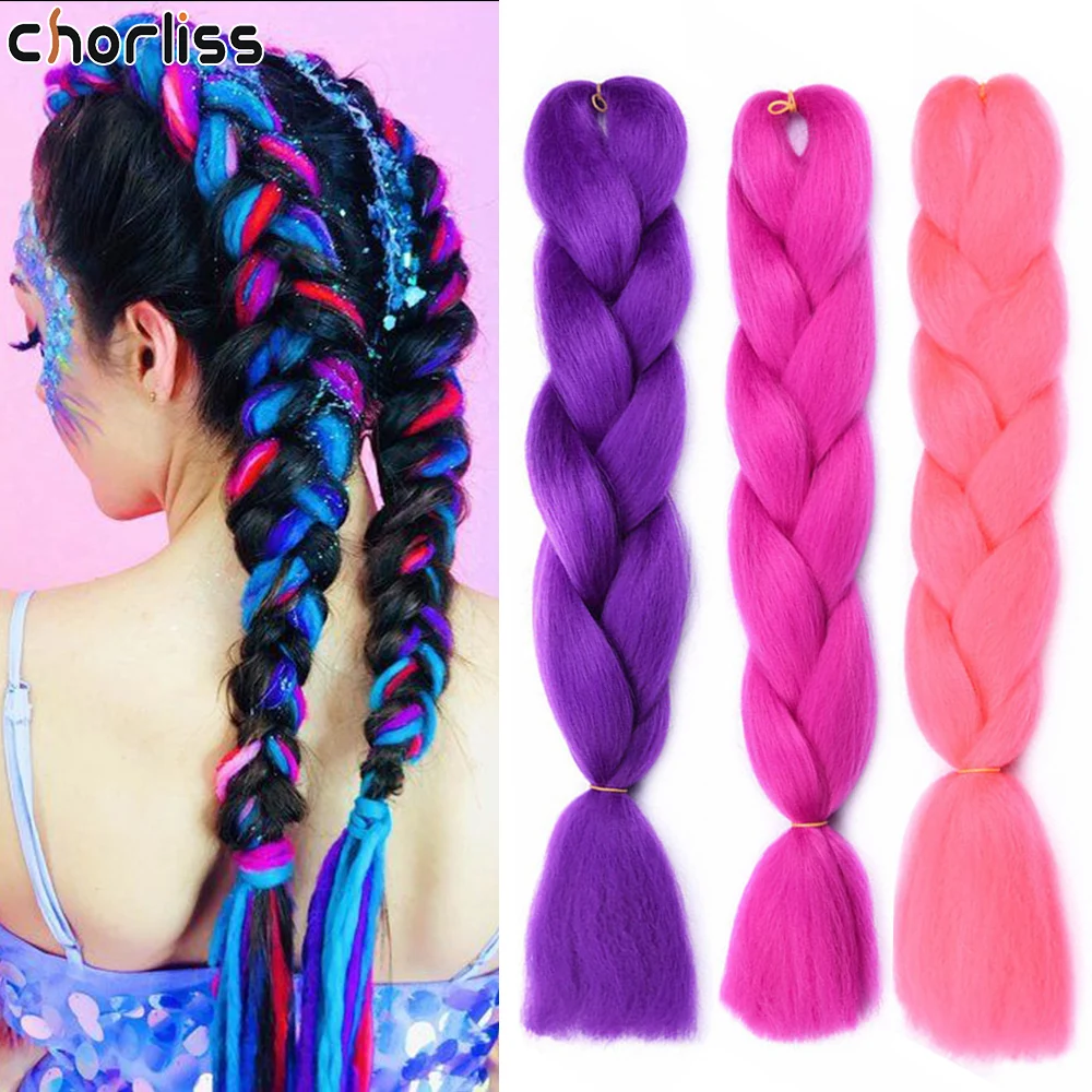 Chorliss 24 Inch Long Ombre Synthetic Braiding Kanekalon Hair Crochet Extensions Hair Box Braid Synthetic Braids Hair For Women