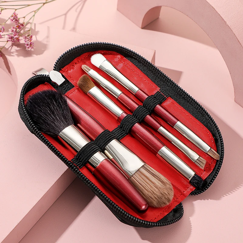 Mini pennelli per trucco Set 5 pezzi ombretto fondotinta in polvere ciglia correttore per labbra Blush Nature setola Set viaggio portatile morbido