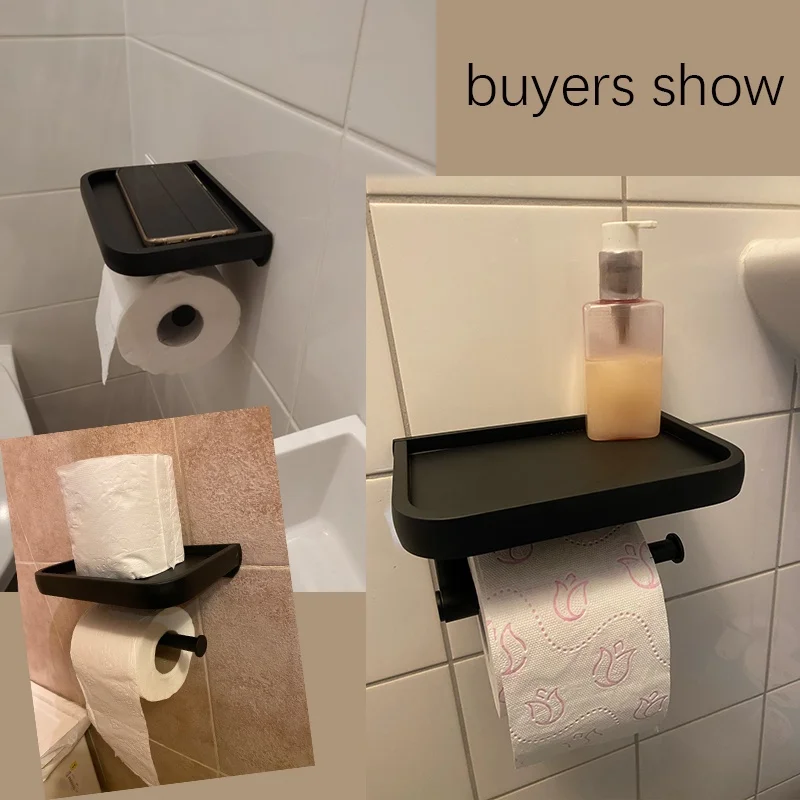 Pegangan Kertas Handuk Toilet Kamar Mandi Pegangan Telepon Pegangan Kertas Rolhouder WC Terpasang Di Dinding dengan Rak Handuk Kotak Tisu Hitam