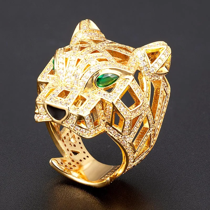 Zlxgirl jewelry Big size Cubic Zircon Engagement leopard shape men's Finger Rings Jewelry Dubai Gold anel couple Gifts