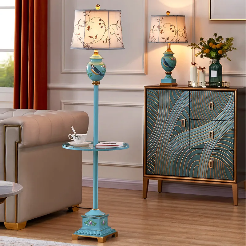 Northern Europe blue vertical resin Floor Lamps American creative rural E27 foot pedal fabric lamp bedside&foyer&studio LJDS007