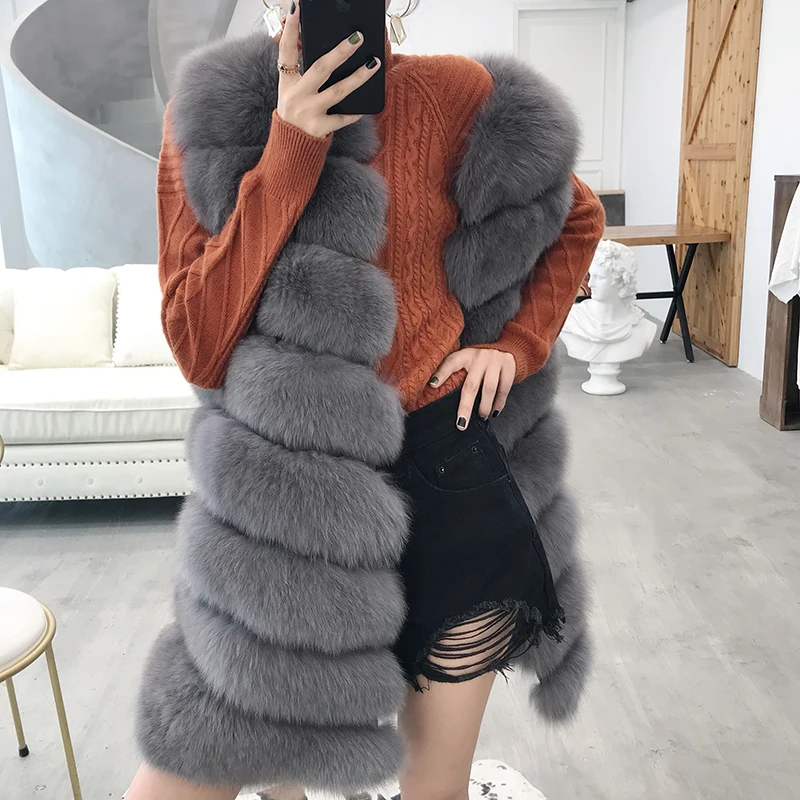 Natural Fox Fur Coat genuine Real Fox Fur Vest Jacket Women's pretty Warm Coat Natural Real Fur Coat Jacket Real Fur Coats