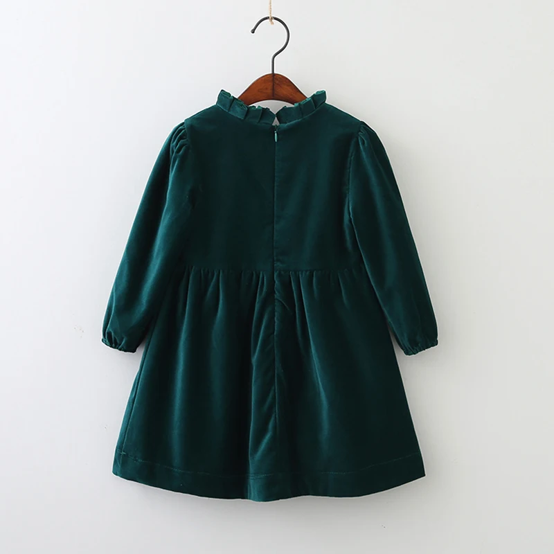 Spring Solid Color Long Sleeve Toddler Velour Dresses 1-8Yrs Baby Girls Dress Sweet Kids Velvet Clothes Princess Ruffles Dresses