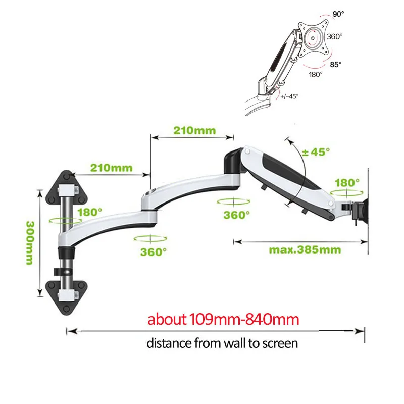 DL-FE160W-L ze stopu aluminium 360 ° pełnoekranowy 15-27 cal LCD uchwyt ścienny na TV uchwyt monitora stojak na Monitor podwójne ramię 85 w górę w