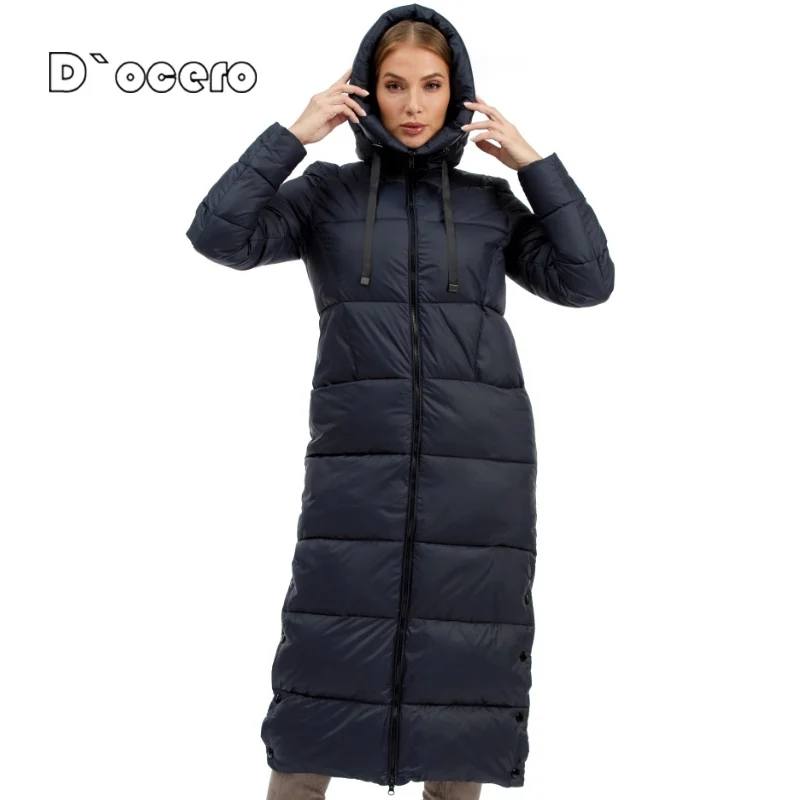 D`OCERO 2022 Winter Women Thickening Hooded Parkas Long Knee Padded Quilted Coat Oversize Down Jacket Windproof Female Outerwear