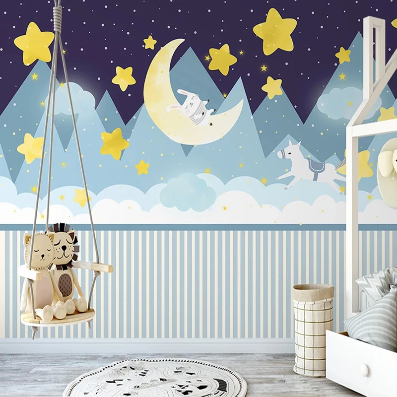 

Custom Mural De Parede Cartoon Stars Moon White Horse Rabbit Cute Children Room Bedroom Kindergarten Decoration Photo Wallpaper