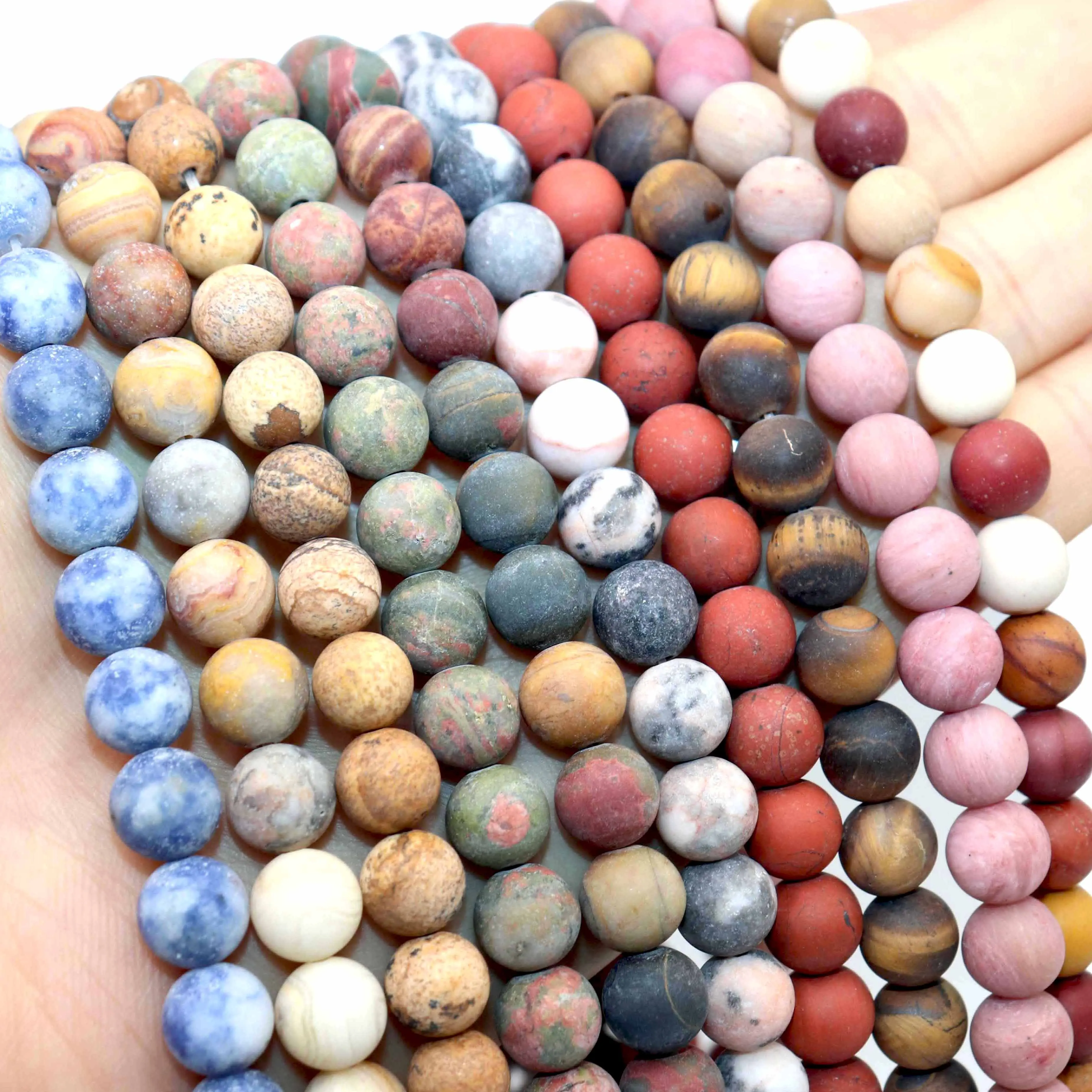 4 6 8 10mm Natural Matte Frosted Agates Amazonite Jades Quartz Stone Round Bead For Jewelry Making DIY Bracelet Accessorie