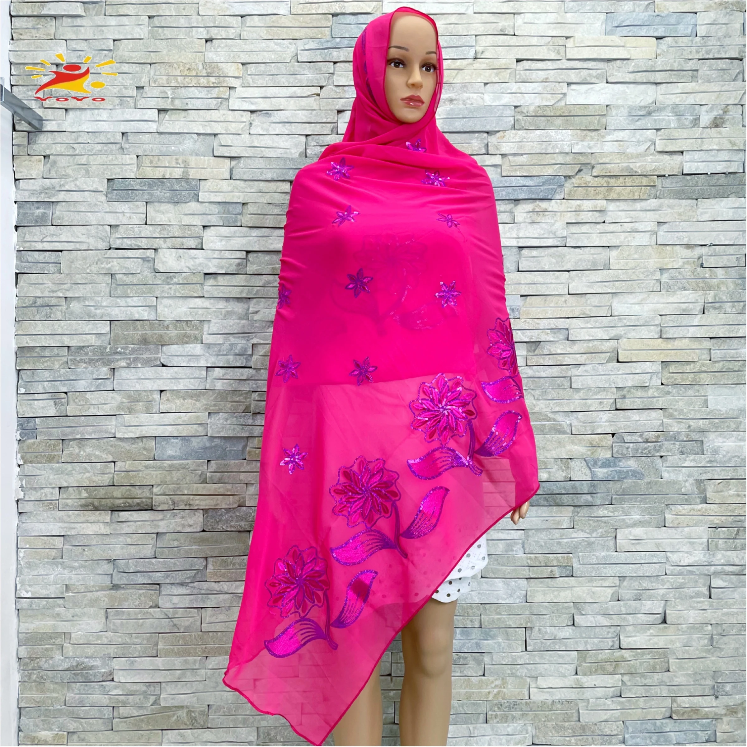 2022 TheLatest Dubai Hijab African Muslim Women\'s Scarf Premium Sequin Embroidery Chiffon Soft Fabric Islamic Cover