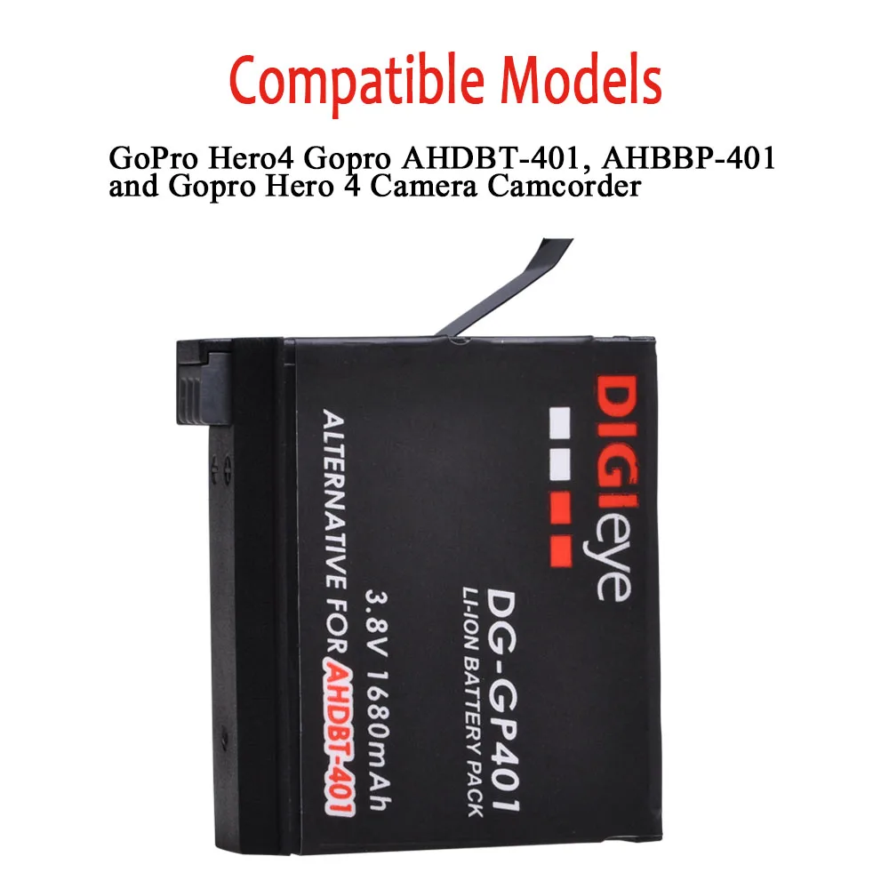 1680mAh AHDBT-401 Battery + LED Dual Charger for Gopro Hero 4 Batteries Gopro Hero 4 Silver, Hero 4 Black