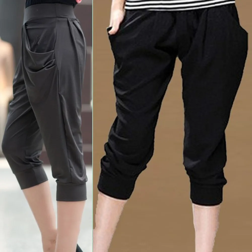 Summer Womens Harem Pants High Waist Loose Straight Calf-length Pants Comfortable Casual OL Pants