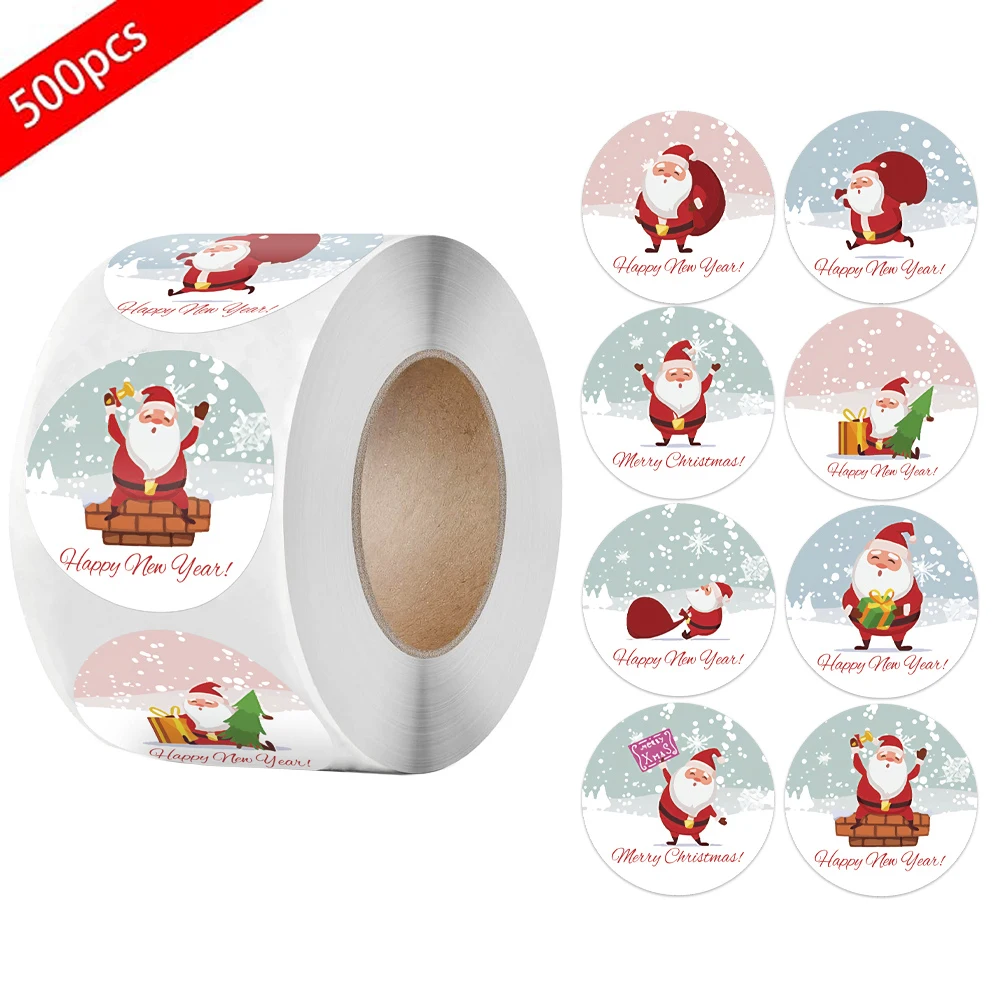 500 Pcs Christmas Stickers 1 Inch 8 Designs Pattern Cartoon Reward Stickers for Kids Toys Gift Envelope Seal Labels Stickers