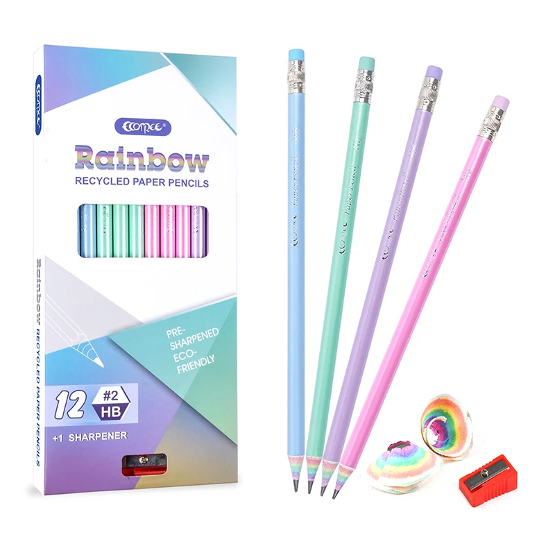 

12/24Pcs Rainbow Recycled Paper HB #2 Pencils Presharpened With Eraser School and Office Supplies Ideal Gift Stationery